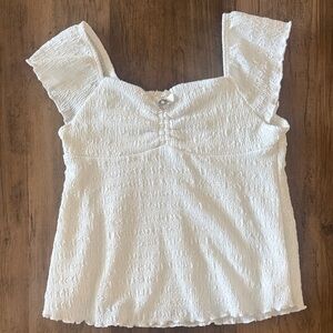 RSQ White Smocked Tank with Flutter Straps and Button Detail